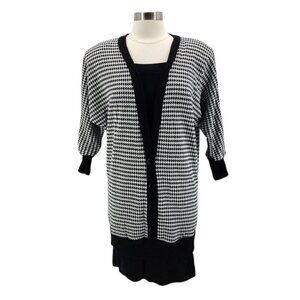 Vintage Byer Too! Juniors 7 Dress Houndstooth Black White Knit Sweater Dress 90s
